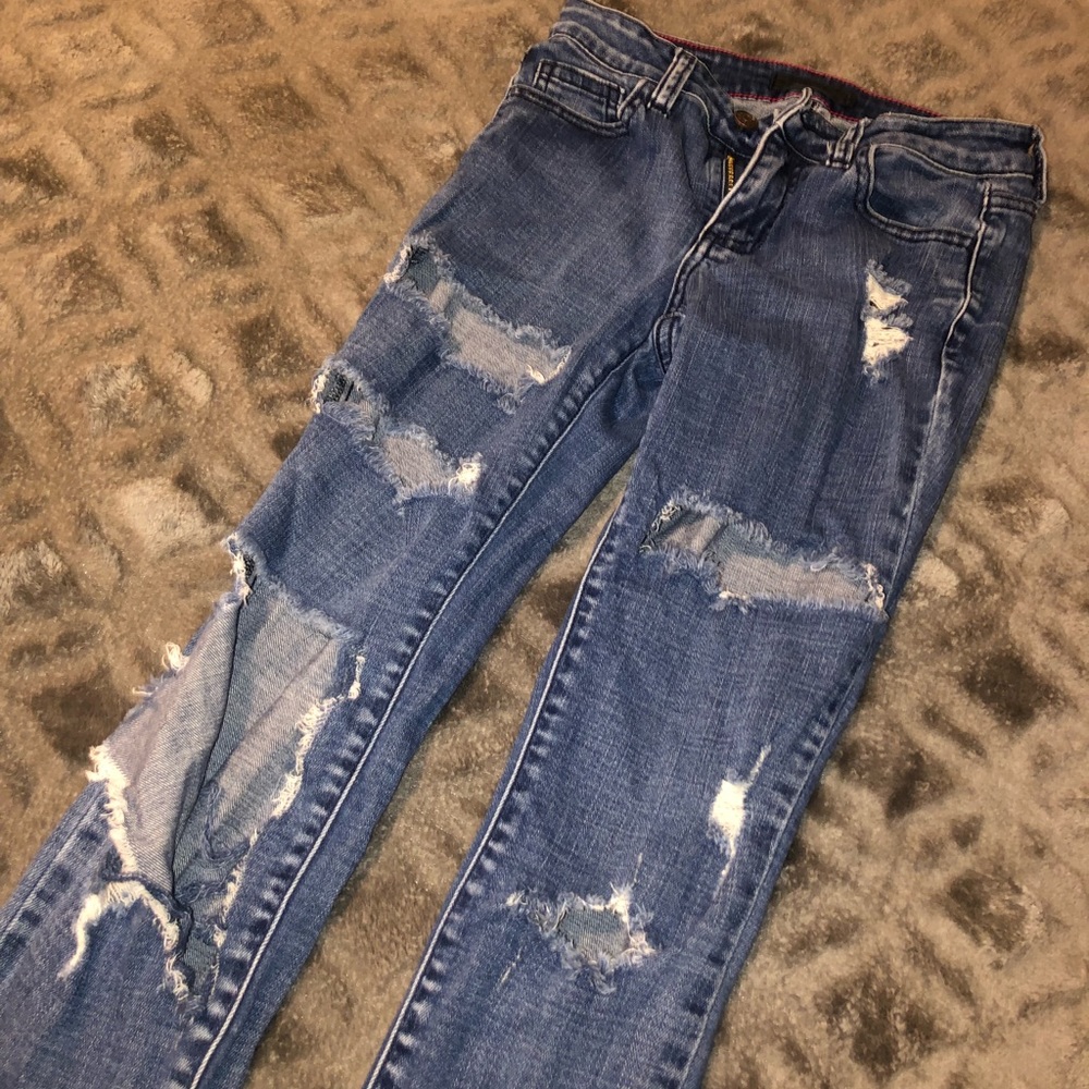 medium washed distressed jeans